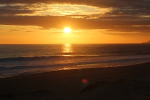 Beautiful sunset after the stormy weather with the sun finally coming into view.